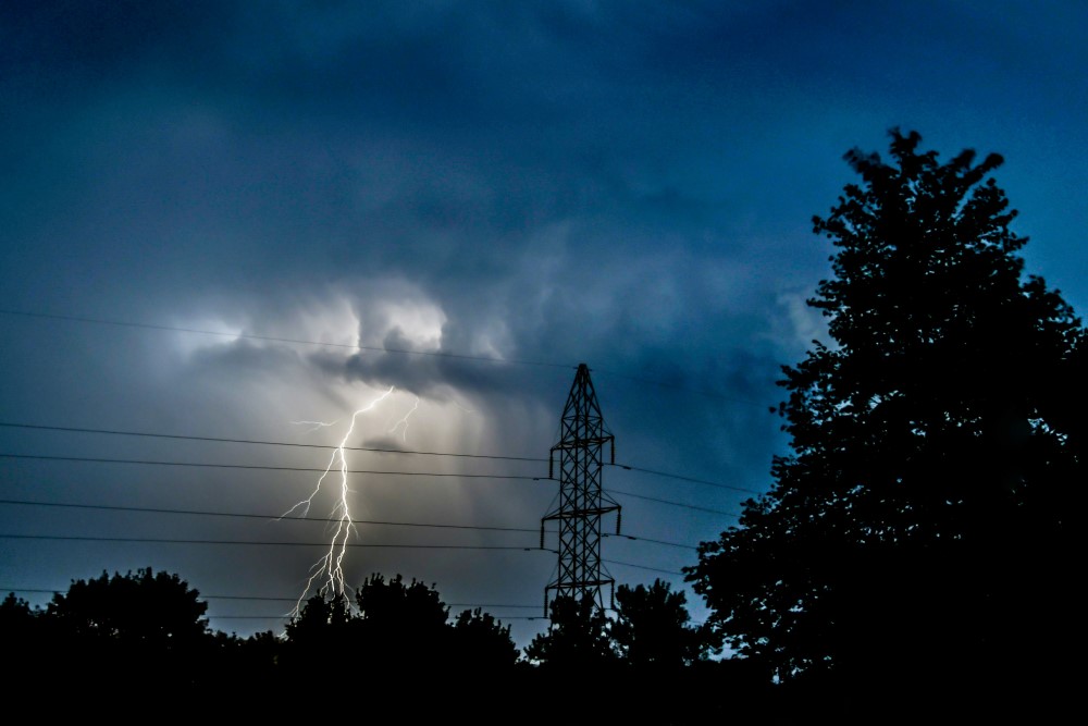 trees, power lines and lightening